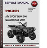 Thumbnail Polaris ATV Sportsman 500 Quadricycle 2007 Factory Service Repair Manual Download Pdf